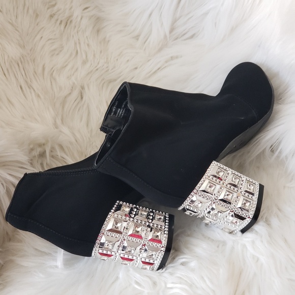 Madeline Stuart Shoes - Madeline stuart black suede/ silver heel boots
